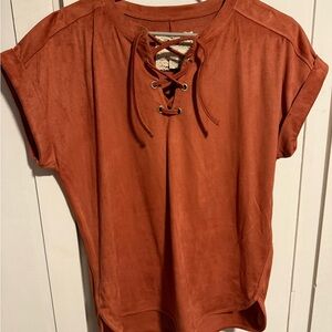 Belk Rust Lace-Up Women's Top
